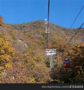 Overhead cable cars at the Mutianyu section of the Great Wall of China, Beijing, China