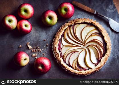 Overhead shot of delicious apple pie 3d illustrated