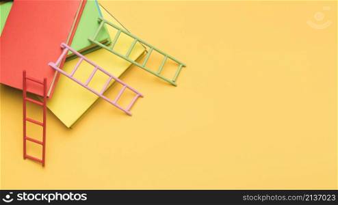overhead view books ladders