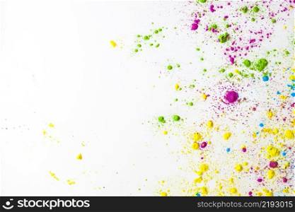 overhead view colorful holi power white background