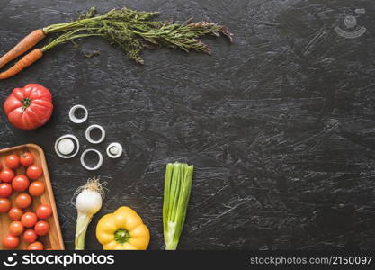 overhead view fresh vegetables kitchen worktop