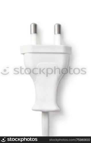 Overhead view of 2 pin plug isolated on white background