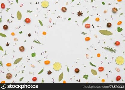Overhead View Of A Colourful Spices for and Herbs for Cooking
