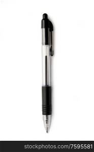 Overhead view of disposible ballpoint pen isolated on white background