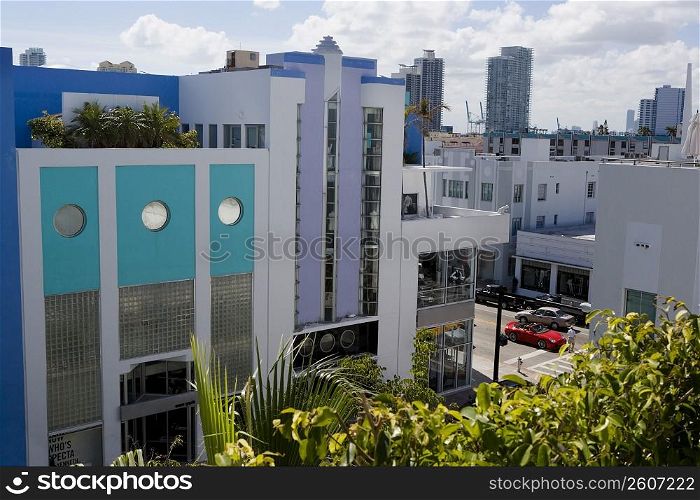 Overhead view of streets in South Beach, Miami, Florida