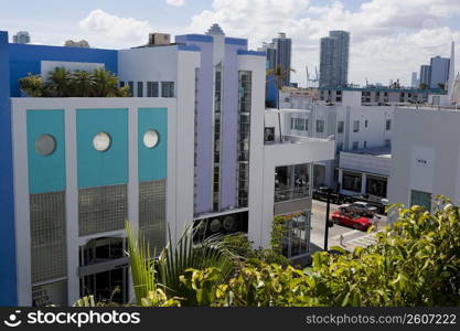 Overhead view of streets in South Beach, Miami, Florida