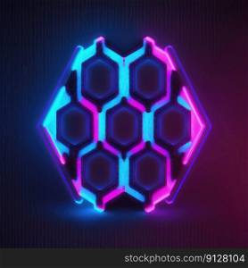 Overlapped Lightning neon magical hexagon effecting on black background. Reflection of glowing digital abstract portal effect on cyberpunk concept. Finest generative AI.. Overlapped Lightning neon magical hexagon effecting on black background.