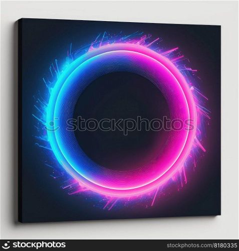 Overlapped Lightning neon magical round effecting on black background. Reflection of glowing digital abstract portal effect on cyberpunk concept. Finest generative AI.. Overlapped Lightning neon magical round effecting on black background.