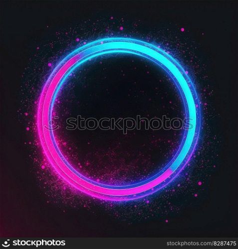 Overlapped Lightning neon magical round effecting on black background. Reflection of glowing digital abstract portal effect on cyberpunk concept. Finest generative AI.. Overlapped Lightning neon magical round effecting on black background.