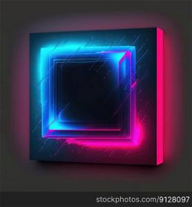 Overlapped Lightning neon magical square effecting on black background. Reflection of glowing digital abstract portal effect on cyberpunk concept. Finest generative AI.. Overlapped Lightning neon magical square effecting on black background.
