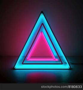 Overlapped Lightning neon magical triangle effecting on black background. Reflection of glowing digital abstract portal effect on cyberpunk concept. Finest generative AI.. Overlapped Lightning neon magical triangle effecting on black background.