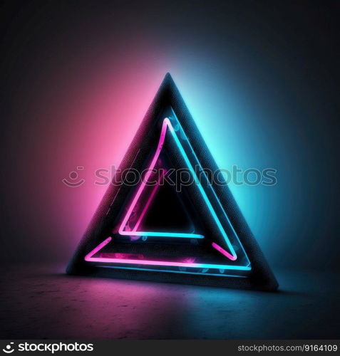 Overlapped Lightning neon magical triangle effecting on black background. Reflection of glowing digital abstract portal effect on cyberpunk concept. Finest generative AI.. Overlapped Lightning neon magical triangle effecting on black background.