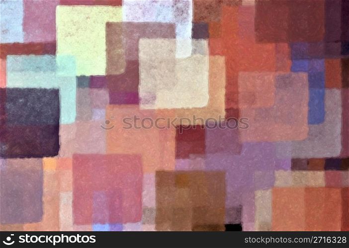 Overlapping square shapes digital illustration. Abstract paint background.