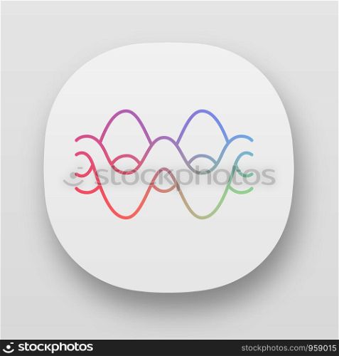 Overlapping waves app icon. UI/UX user interface. Abstract energy, synergy flow waveform. Fluid, organic waves, soundwaves. Vibration amplitude. Web or mobile application. Vector isolated illustration