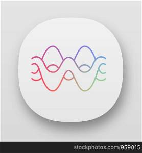 Overlapping waves app icon. UI/UX user interface. Abstract energy, synergy flow waveform. Fluid, organic waves, soundwaves. Vibration amplitude. Web or mobile application. Vector isolated illustration