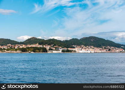 Overlook of the coast of Cangas in the province of Pontevedra Galicia Spain.