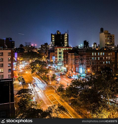 Overlooking Lower East Side at night, Manhattan, New York, USA