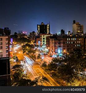 Overlooking Lower East Side at night, Manhattan, New York, USA