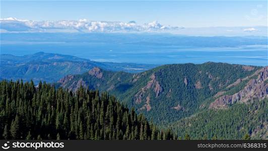 Overlooking Port Angeles WA, Victoria BC and the Strait of Juan de Fuca from Hurricane Hill, Olympic National Park