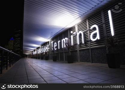 Overseas Passenger Terminal at night in Sydney, Australia.