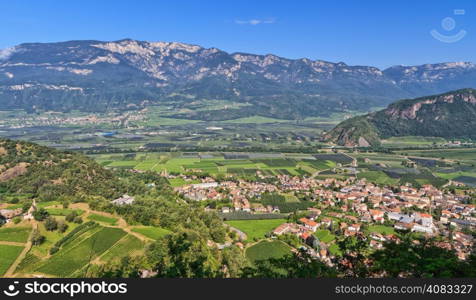 Overview of Adige Valley with Ora village on foreground