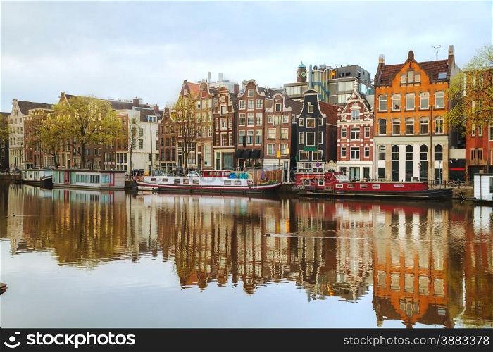 Overview of Amsterdam, the Netherlands at sunrise