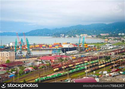 Overview of Batumi industrial sea port. Georgia Republic