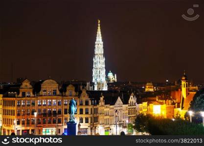 Overview of Brussels, Belgium in the evening