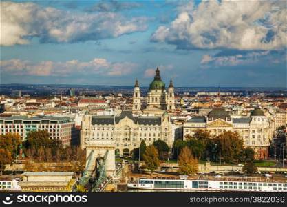 Overview of Budapest, Hungary on a cloudy day