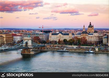 Overview of Budapest with St Stephen (St Istvan) Basilica in Budapest, Hungary