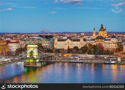 Overview of Budapest with St Stephen (St Istvan) Basilica in Budapest, Hungary
