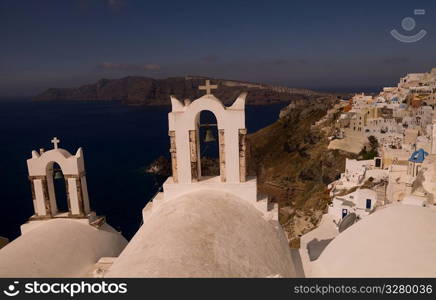 Overview of buildings in Santorini Greece