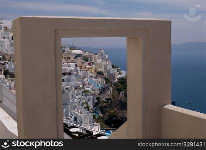 Overview of buildings in Santorini Greece