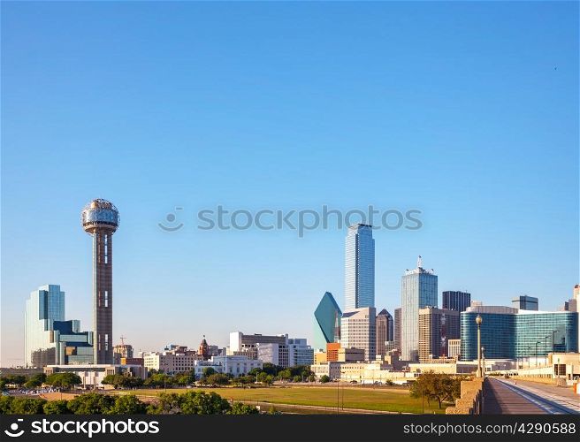Overview of downtown Dallas in the evening