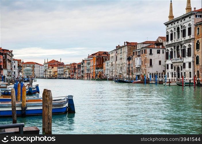 Overview of Grand Canal in Venice, Italy on an overcast day