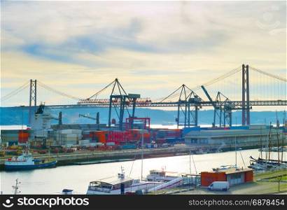 Overview of Lisbon commercial port. Portugal