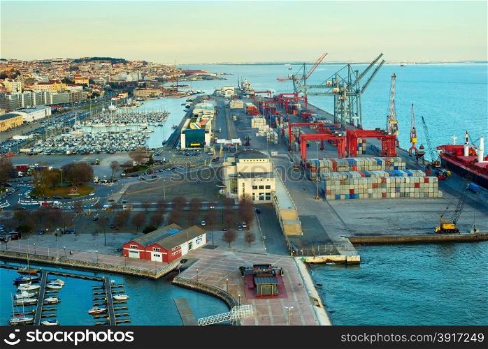 Overview of Lisbon harbor and industrial port. Portugal