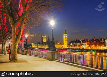 Overview of London, UK with the Clock tower at night