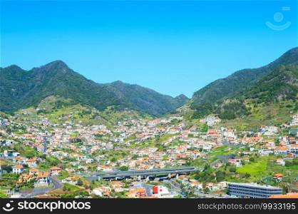 Overview of Maderia village in a bright sunny day. Madeira island, Portugal