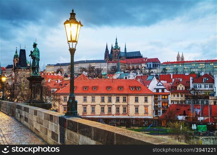 Overview of old Prague, Czech Republic in the morning