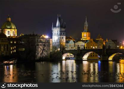 Overview of Prague, Czech Republic in night