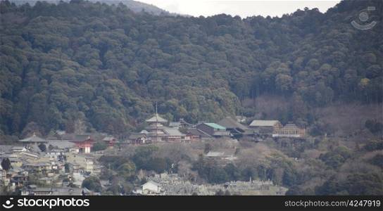 Overview on Kyoto city. Overview on Kyoto city in Japan with landmarks, tempels, and shrines