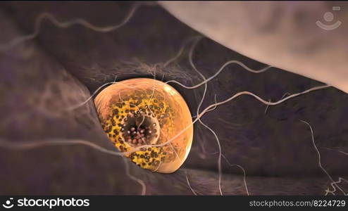 Ovulation and menstrual cycle 3d illustration. Ovulation and menstrual cycle