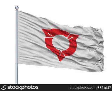 Owariasahi City Flag On Flagpole, Country Japan, Version Prefecture, Isolated On White Background. Owariasahi City Flag On Flagpole, Japan, Version Prefecture, Isolated On White Background