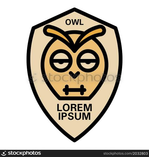 Owl on shield icon. Outline owl on shield vector icon color flat isolated. Owl on shield icon color outline vector