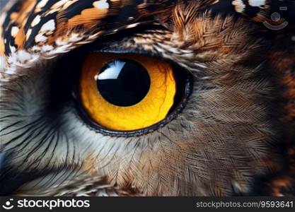 Owl&rsquo;s eye close-up, side view, detailed picture. Owl&rsquo;s eye close-up, side view