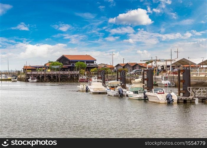 Oyster village in Arcachon Bay, France in a beautiful summer day