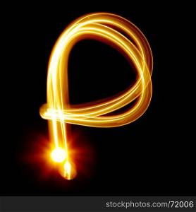 P - Created by light alphabet over black background