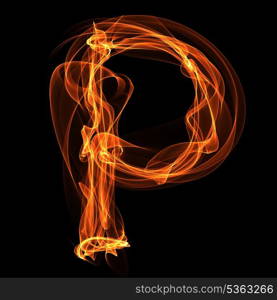 P letter in fire illustration