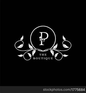 P Letter Logo Boutique Luxury Nature Floral Flower. Monogram vector design concept letter and floral flower with leaf for initial, fashion brand, and luxuries business identity.